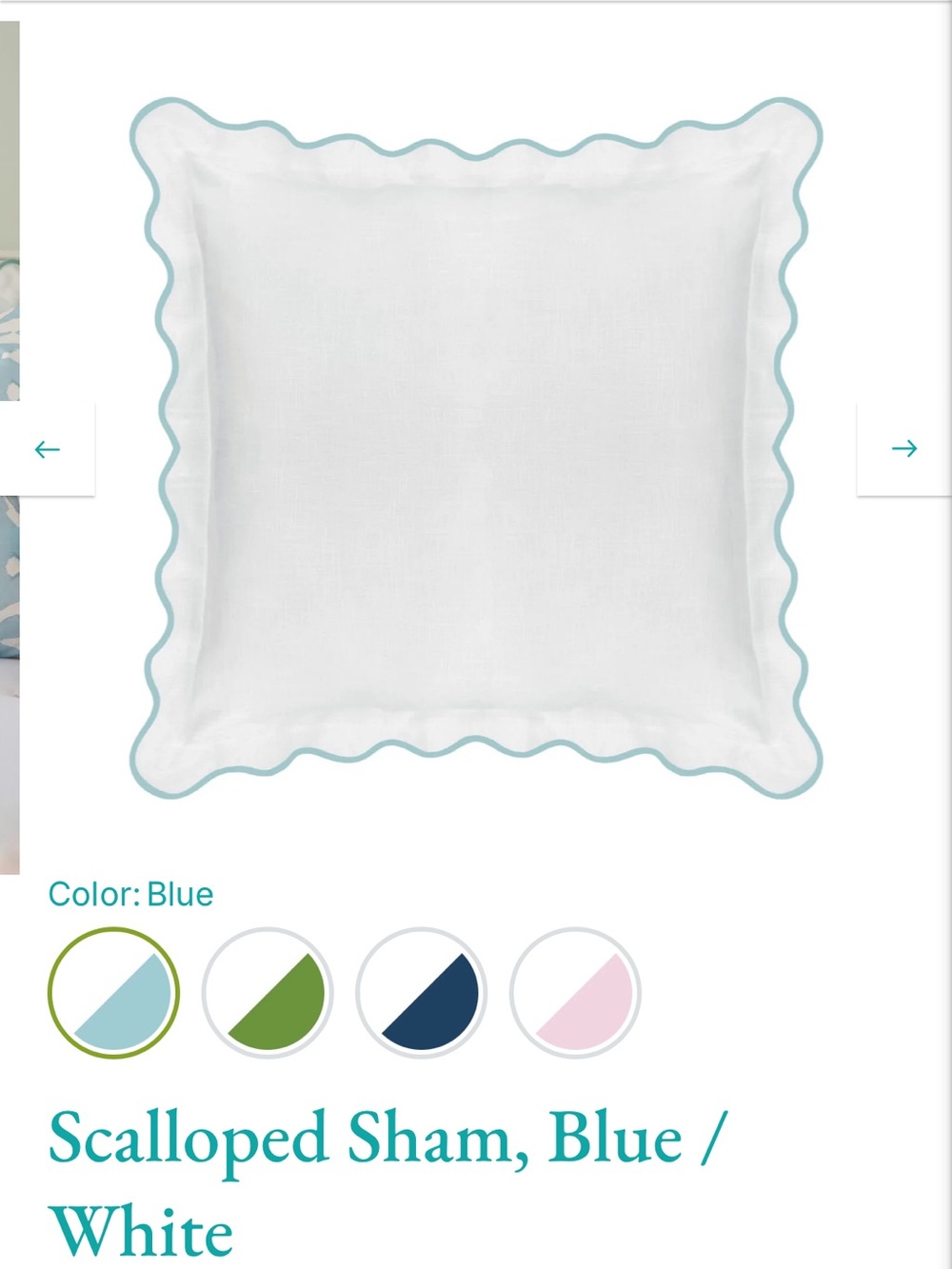 Laura park Scalloped White Pillow Sham with Blue Trim